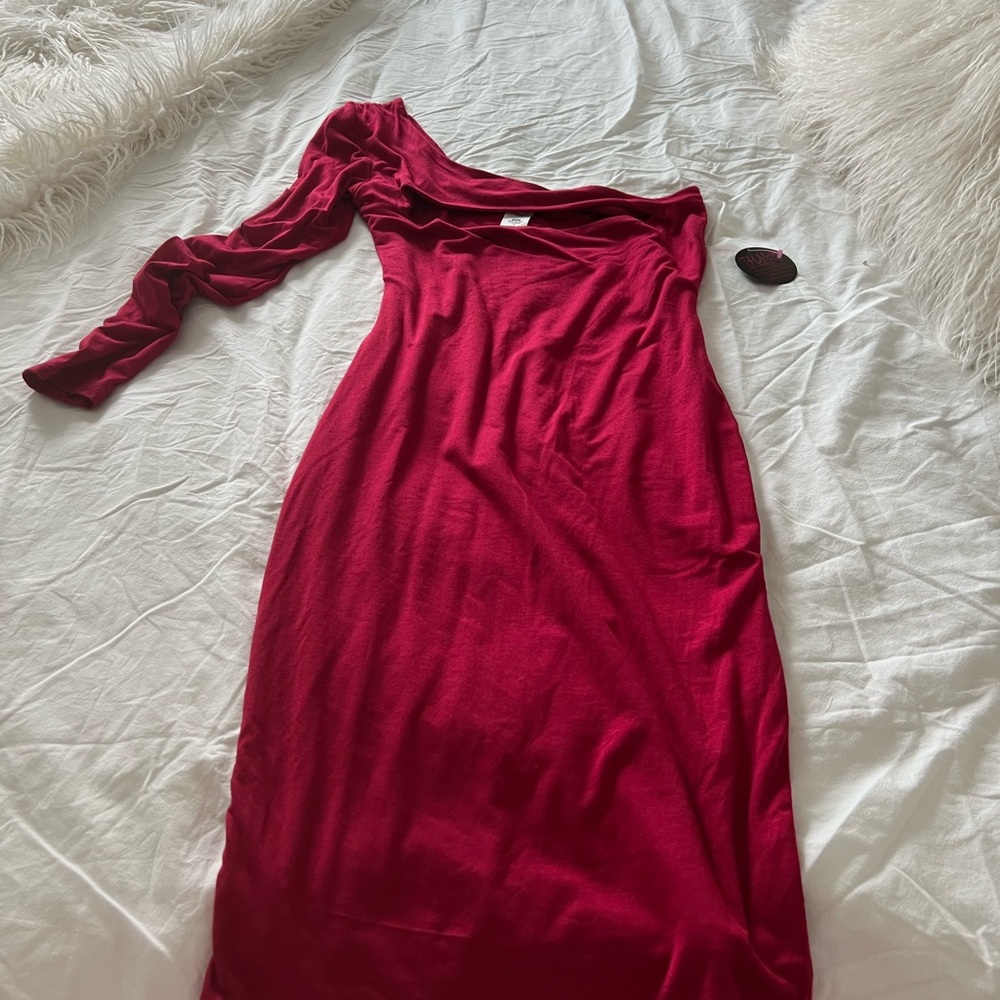 Chic Red One Shoulder Long Sleeve Dress